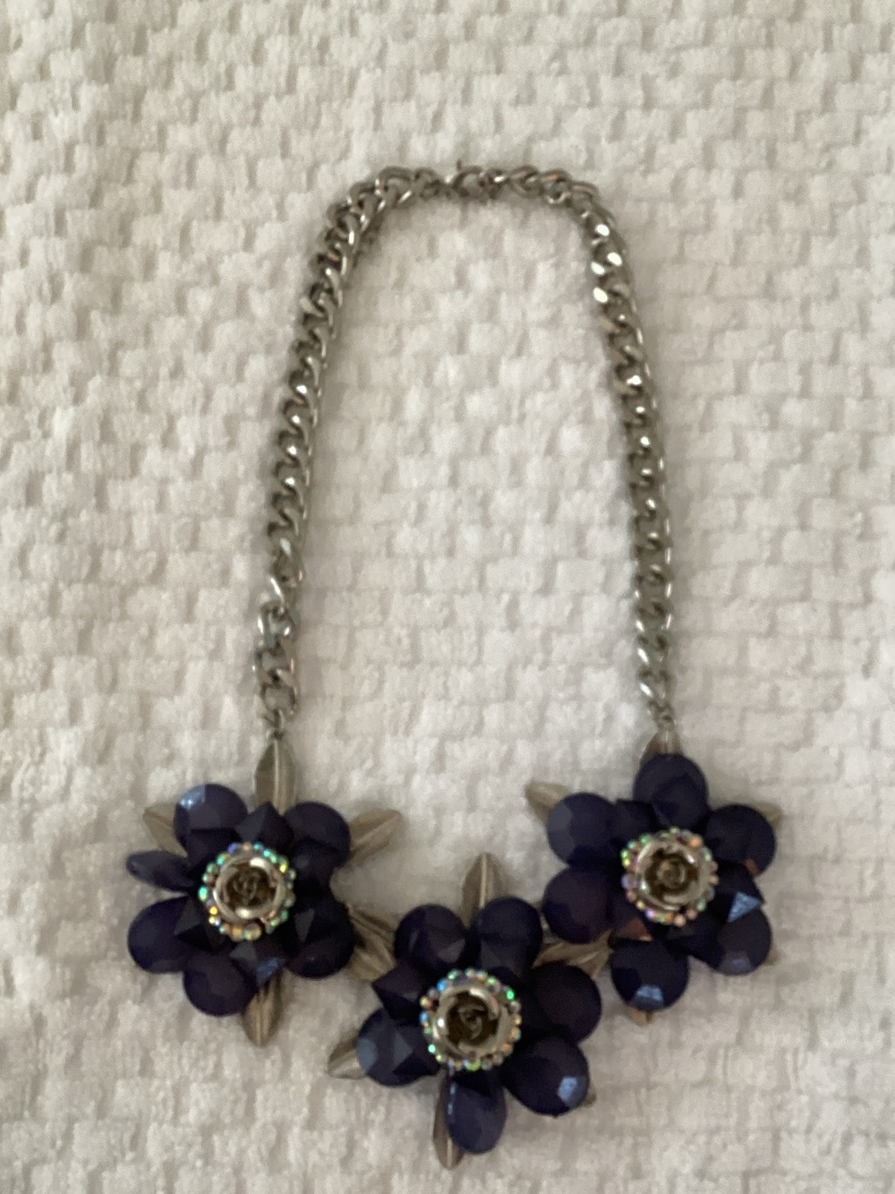 Beautiful Silver and Blue Floral Bib Necklace